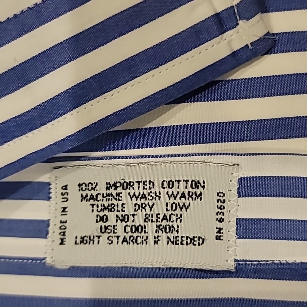 Northshore Striped Wide Collar French Cuff Dress Shirt Blue White 17 34 - Picture 9 of 13